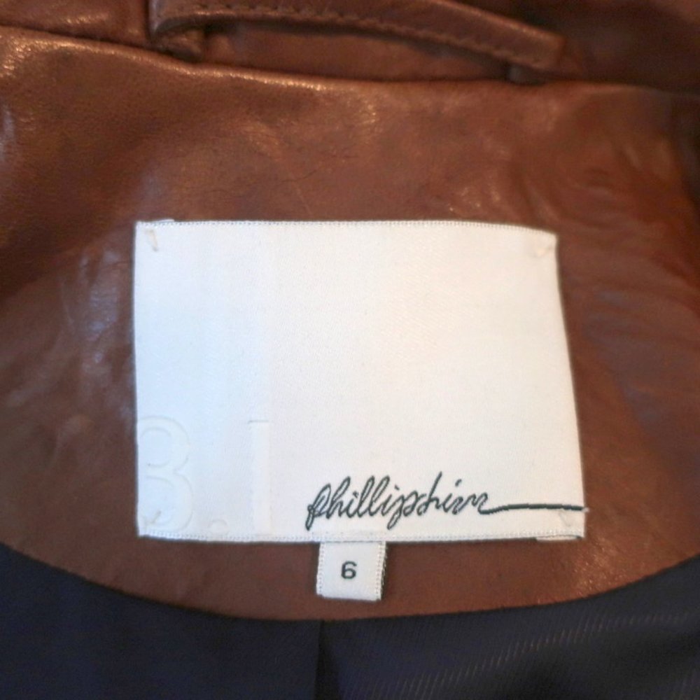 3.1 PHILLIP LIM CRYSTAL-EMBELLISHED LEATHER MOTORCYCLE JACKET BROWN SIZE 6 - Picture 7 of 10